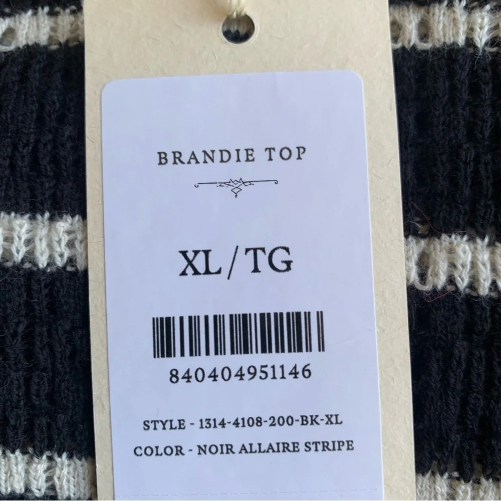 NWT Doen Brandie Cotton Silk Short Sleeve Puff Sweater Top Noir Allaire Stripe